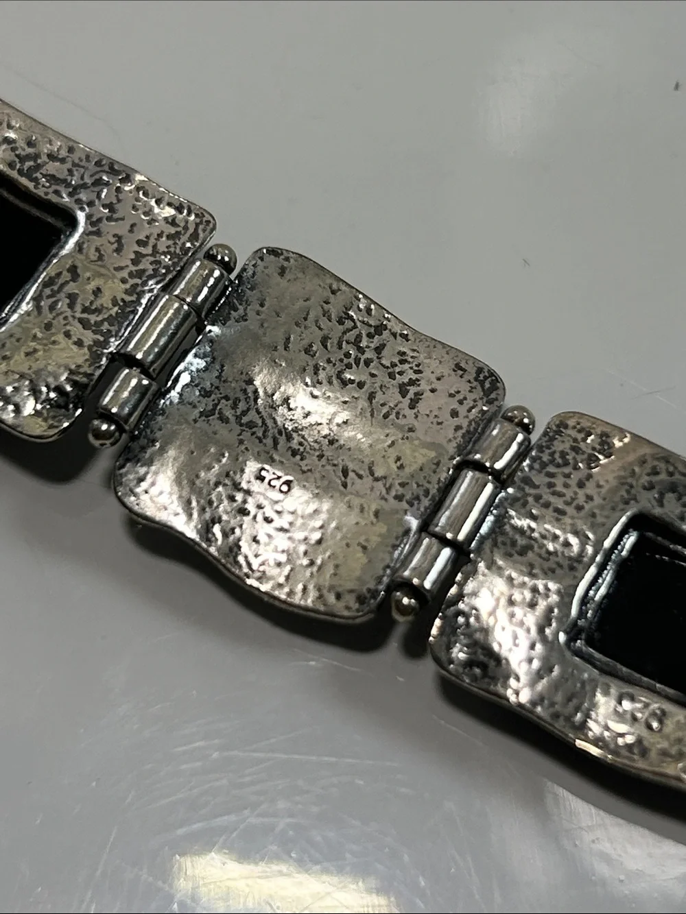 NWT Passage To Israel Hammered Panel Link Genuine Black Onyx Gemstone Bracelet